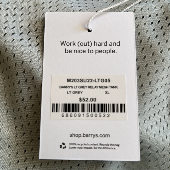 Barrys Bootcamp Shirt Mens XL Light Gray Relay Mesh Tank Top Sleeveless - Picture 6 of 6